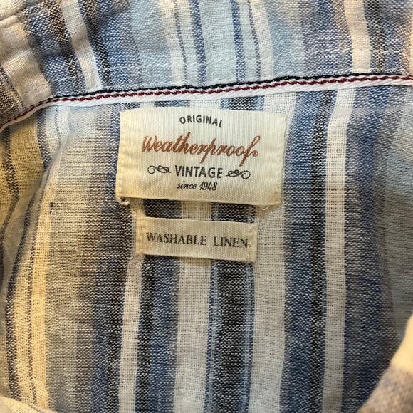 Original Weatherproof Washable Linen Blue Striped Short Sleeve Button Up Size M - Picture 4 of 8